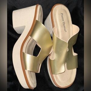 Pierre Dumas Gold and White Mules with Platform Sole